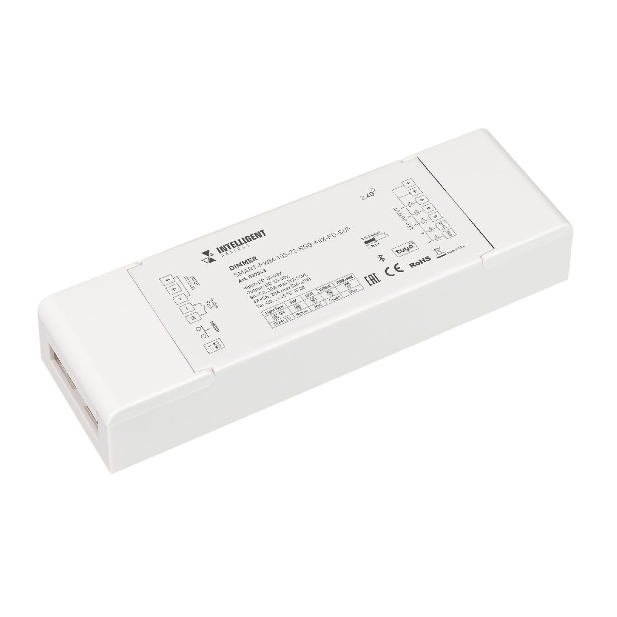 Диммер Arlight SMART-PWM-105-72-RGB-MIX-PD-SUF (12-48V, 5x6A, TUYA BLE, 2.4G) 037343 Диммер Arlight SMART-PWM-105-72-RGB-MIX-PD-SUF (12-48V, 5x6A, TUYA BLE, 2.4G) 037343