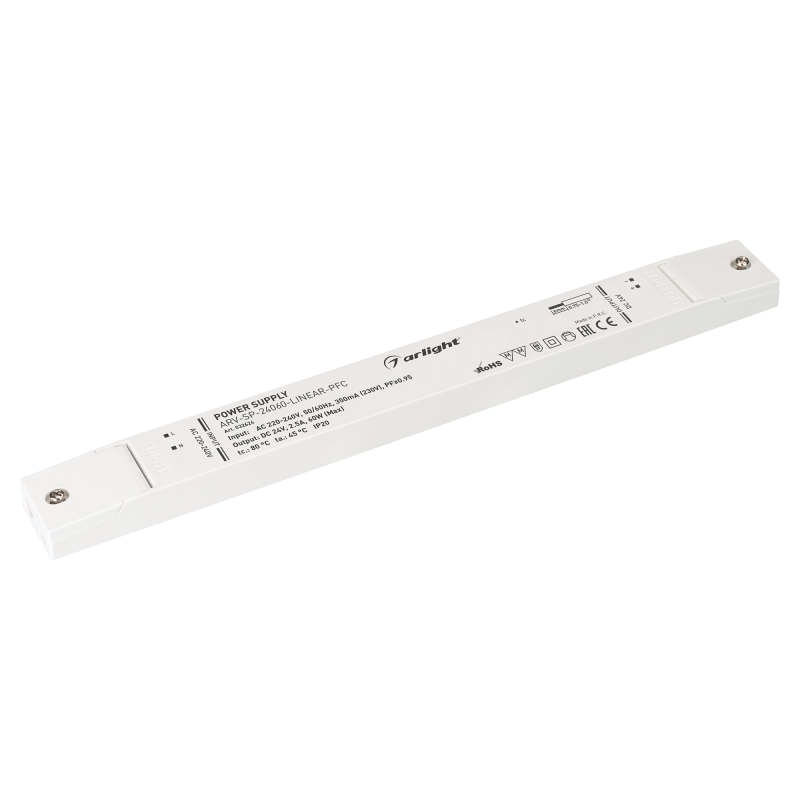 Блок питания Arlight ARV-SP-24060-Linear-PFC (24V, 2.5A, 60W) 032624 Блок питания Arlight ARV-SP-24060-Linear-PFC (24V, 2.5A, 60W) 032624