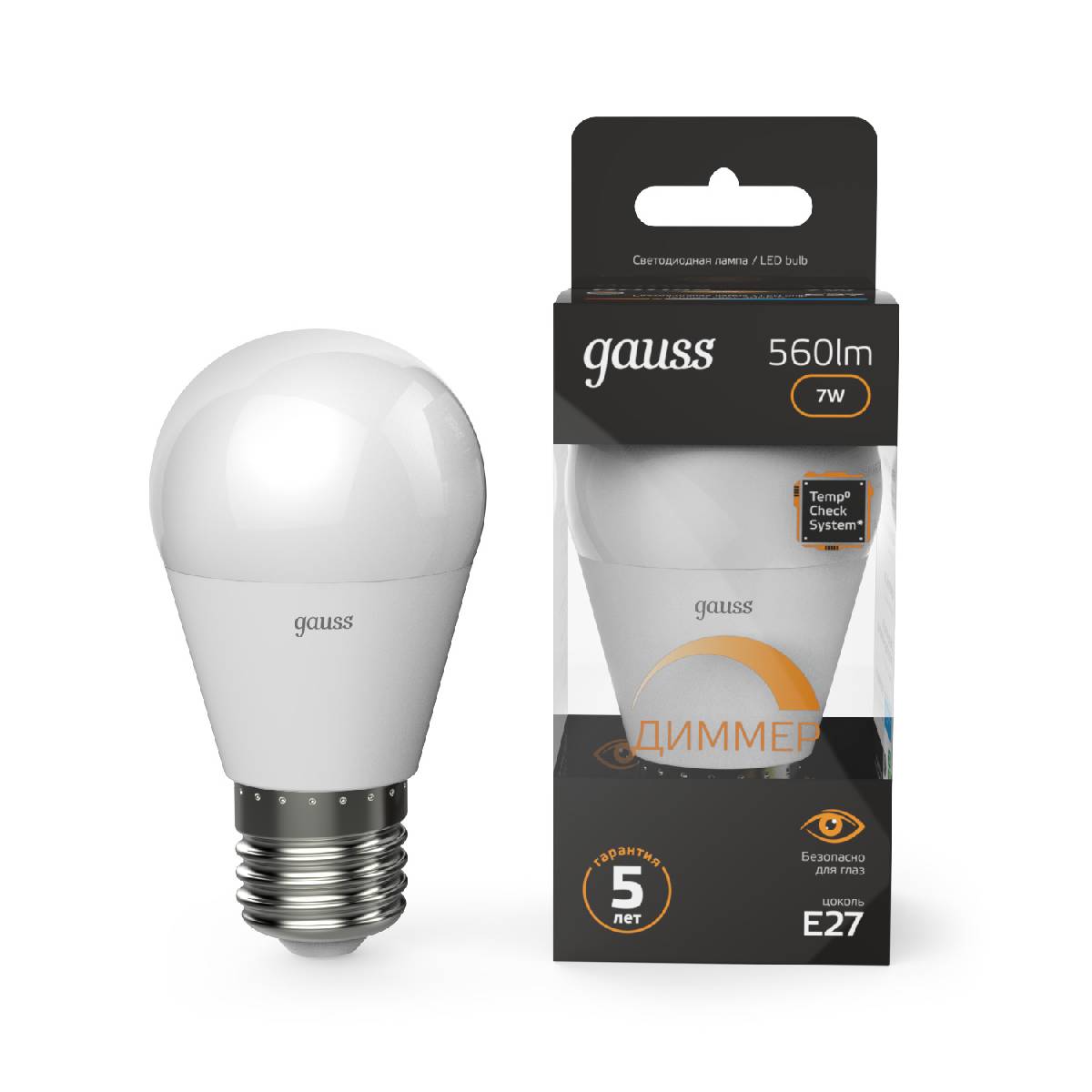 Лампа светодиодная диммируемая Gauss E27 7W 3000K матовая 105102107-D Лампа светодиодная диммируемая Gauss E27 7W 3000K матовая 105102107-D