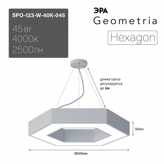 Подвесной светильник Эра Geometria SPO-123-W-40K-045 Б0058880 Подвесной светильник Эра Geometria SPO-123-W-40K-045 Б0058880