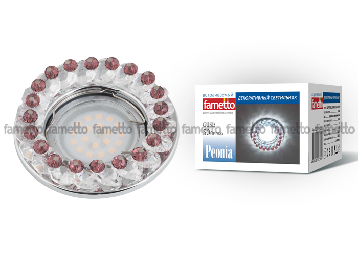Встраиваемый светильник Fametto Peonia DLS-P115 GU5.3 CHROME/CLEAR+PURPLE Встраиваемый светильник Fametto Peonia DLS-P115 GU5.3 CHROME/CLEAR+PURPLE