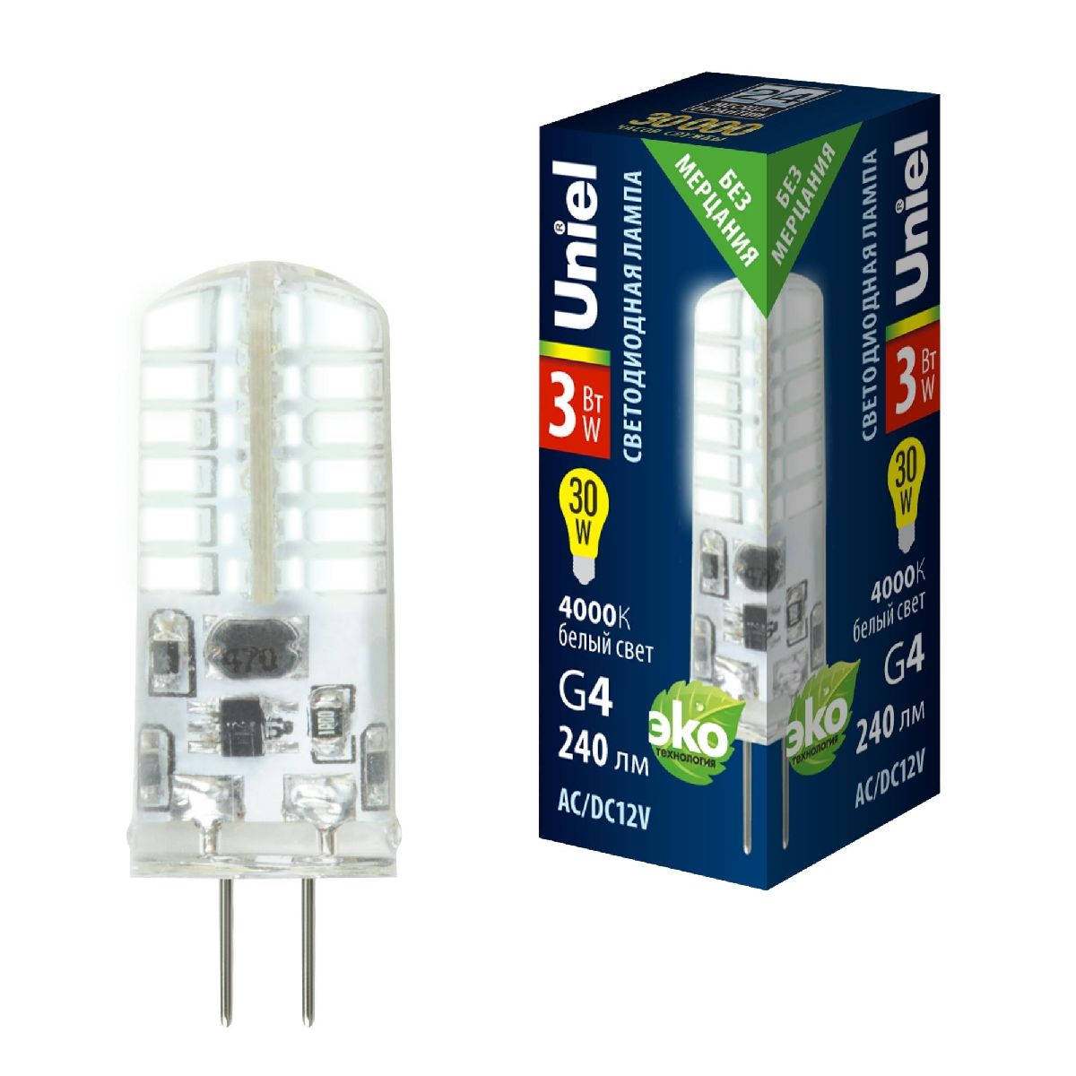Лампа светодиодная Uniel LED-JC-12/3W/4000K/G4/CL SIZ05TR UL-00010367 Лампа светодиодная Uniel LED-JC-12/3W/4000K/G4/CL SIZ05TR UL-00010367