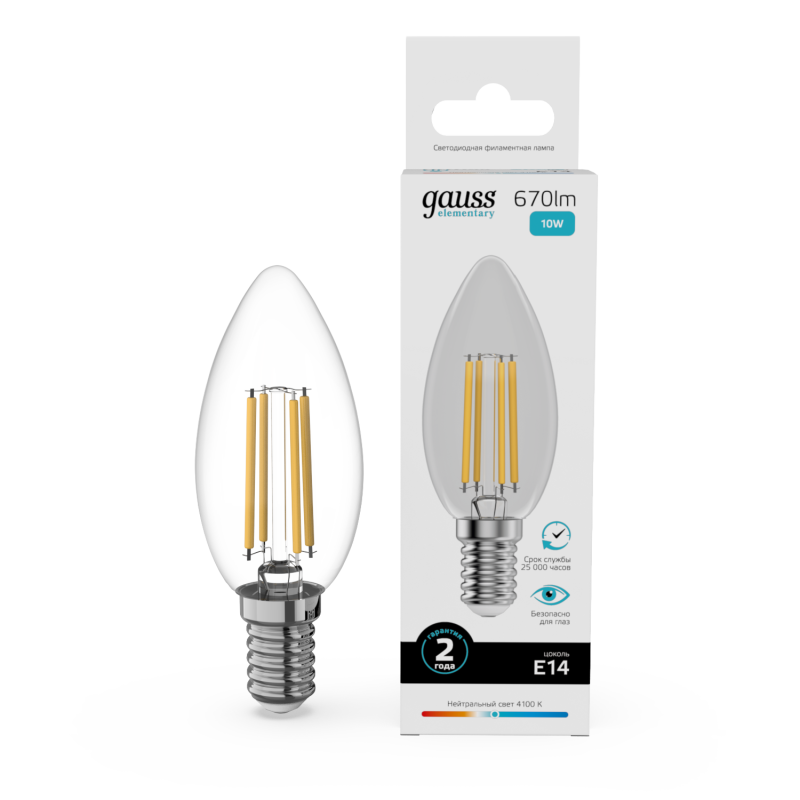 Лампа светодиодная Gauss Filament Elementary E14 10W 4100K 32120 Лампа светодиодная Gauss Filament Elementary E14 10W 4100K 32120