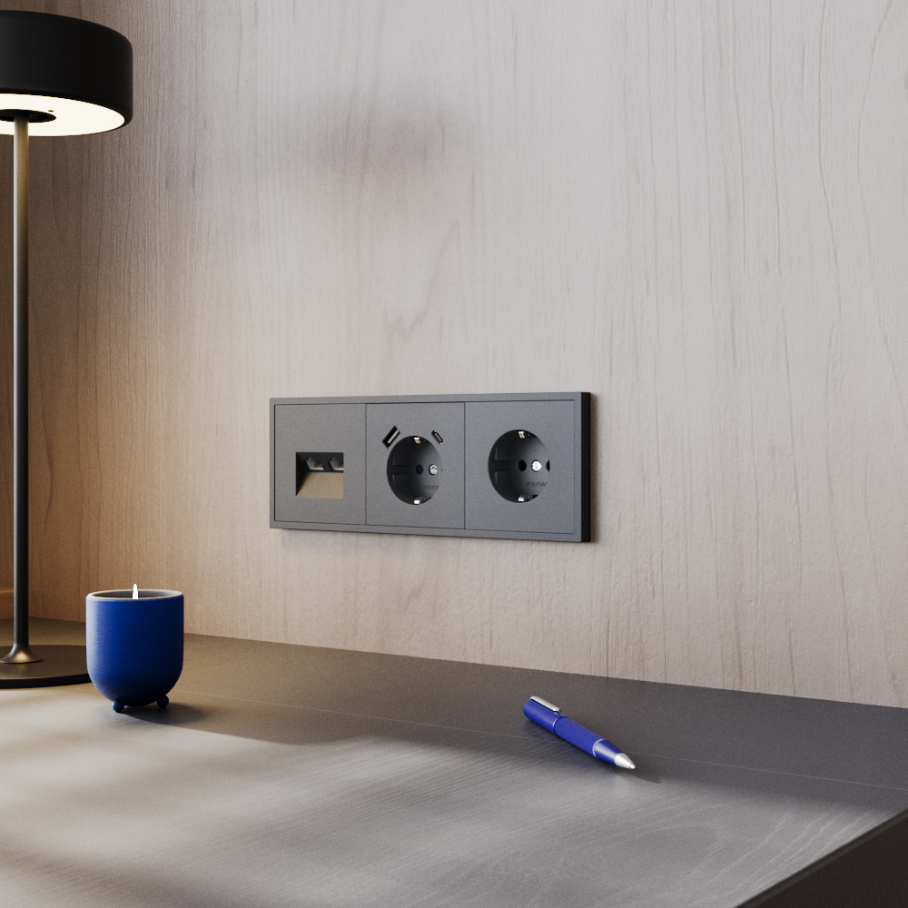 Розетка компьютерная двойная Voltum S70 VLS060207 (графит)
