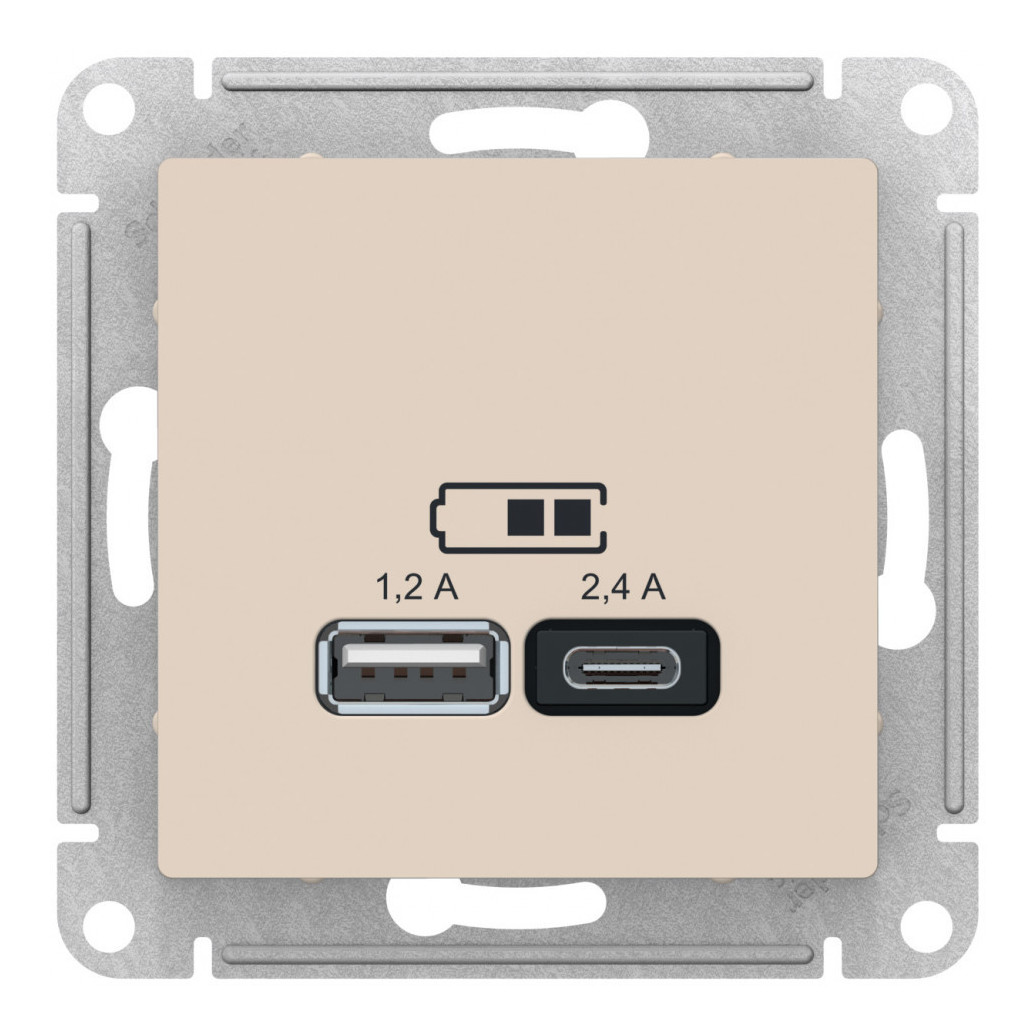 Розетка USB A+С, 5В/2,4А, 2х5В/1,2А, механизм Systeme Electric AtlasDesign Бежевый ATN000239