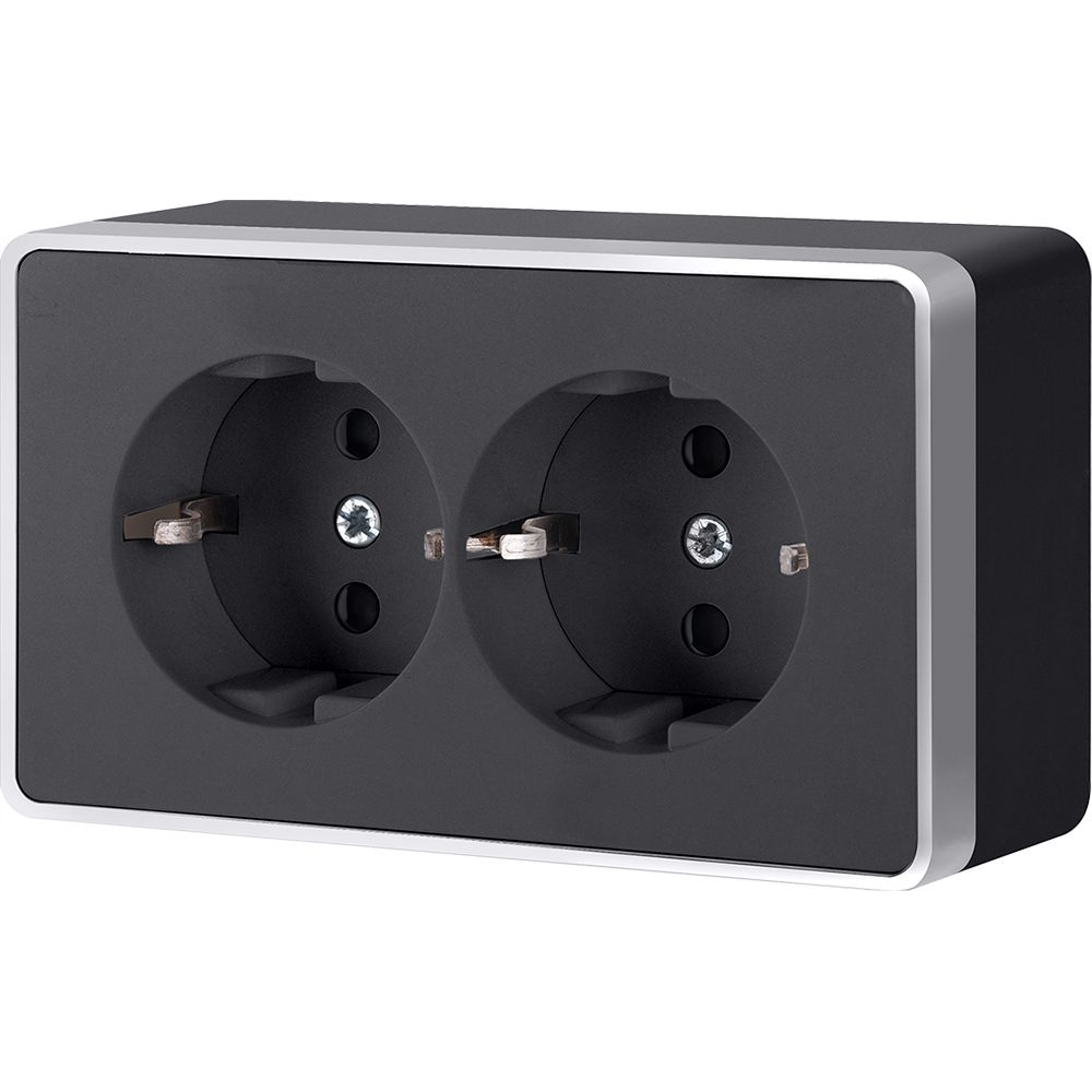 Розетка двойная с заземлением Werkel Gallant (черный с серебром) W5072134 4690389164699 a051152