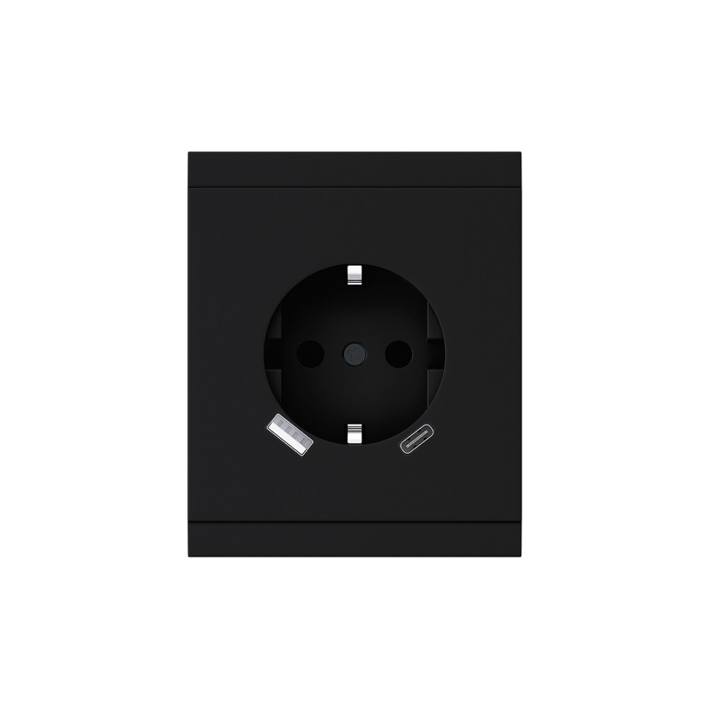 Розетка SETE 1-ая с/з с/у з/ш 16А с USB A+C быстрой зарядки 5В/3А антрацит IP20/IP44 KRANZ KR-79-0704-4