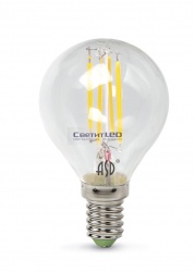 Лампа LED E14(шар), 7W, 220V, теплый 2700К, 520Lm, филаментная
