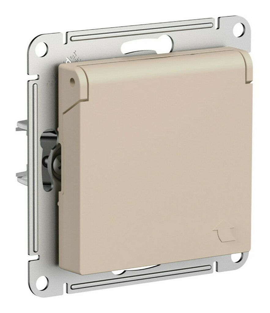 Розетка с/з со шторками с крышкой, 16А, IP20, механизм Systeme Electric AtlasDesign Песочный ATN001246