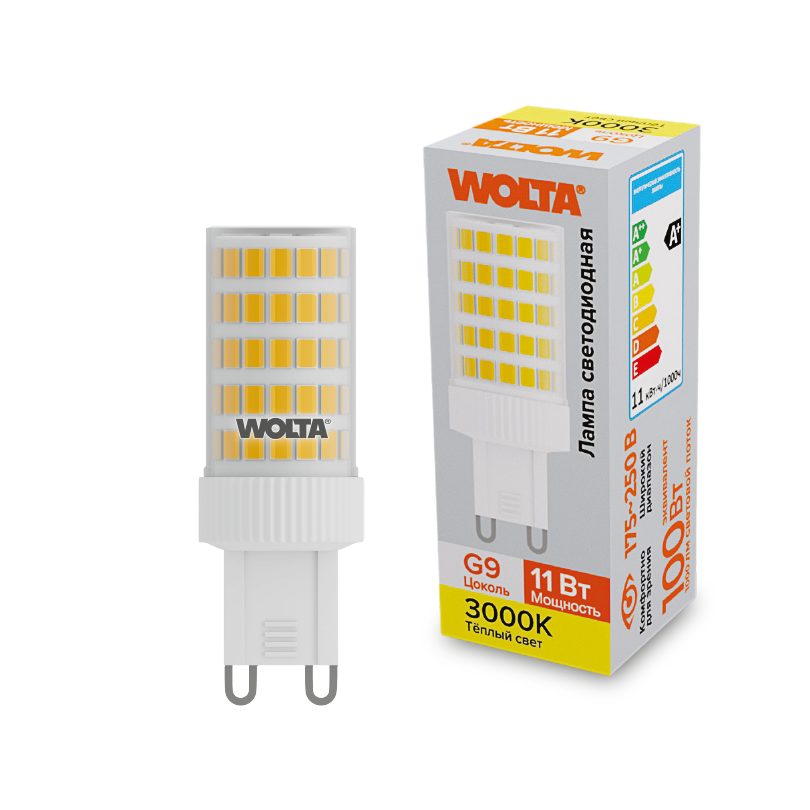 Светодиодная лампа WOLTA 11Вт 3000K G9 кукуруза матовая WSTD-JCD-11W3KG9-C