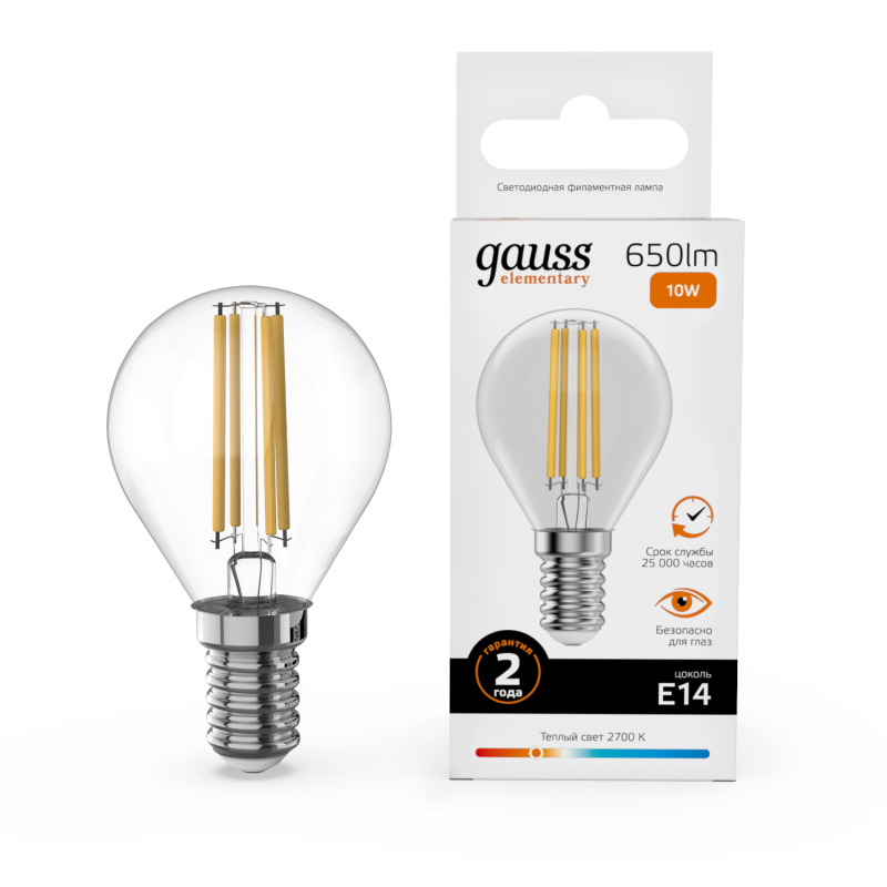 Лампа светодиодная Gauss Filament Elementary E14 10W 2700K 52110 Лампа светодиодная Gauss Filament Elementary E14 10W 2700K 52110