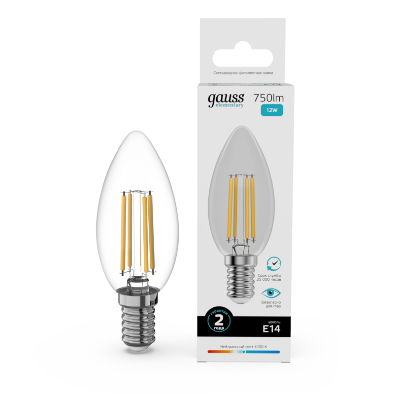 Лампа светодиодная Gauss Filament Elementary E14 12W 4100K 32122 Лампа светодиодная Gauss Filament Elementary E14 12W 4100K 32122