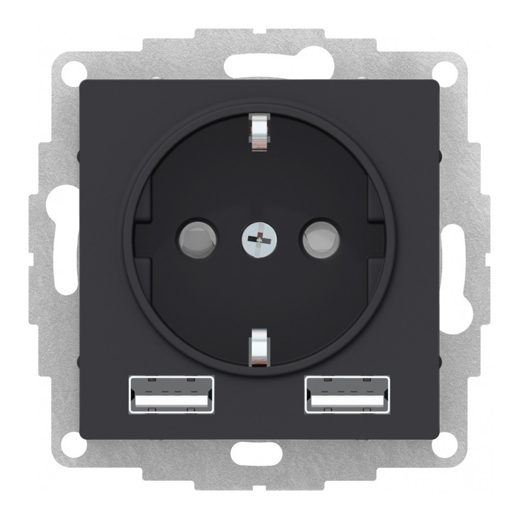 SO + USB Розетка A+A, 5В/2,4А, 2х5В/1,2 А, механизм Systeme Electric AtlasDesign Карбон ATN001030