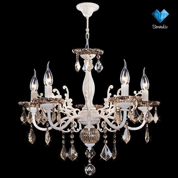 Подвесная люстра Eurosvet 3281/5 белый с золотом/тонированный хрусталь Strotskis Подвесная люстра Eurosvet 3281/5 белый с золотом/тонированный хрусталь Strotskis