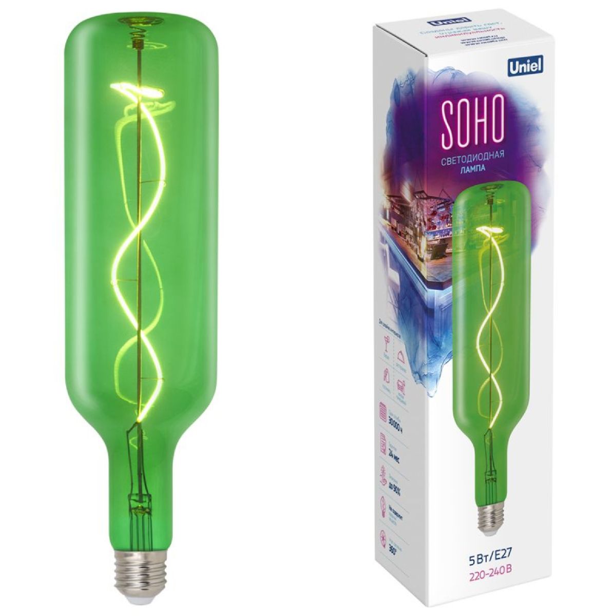 Лампа светодиодная Uniel LED-SF21-5W/SOHO/E27/CW GREEN GLS77GR UL-00007627