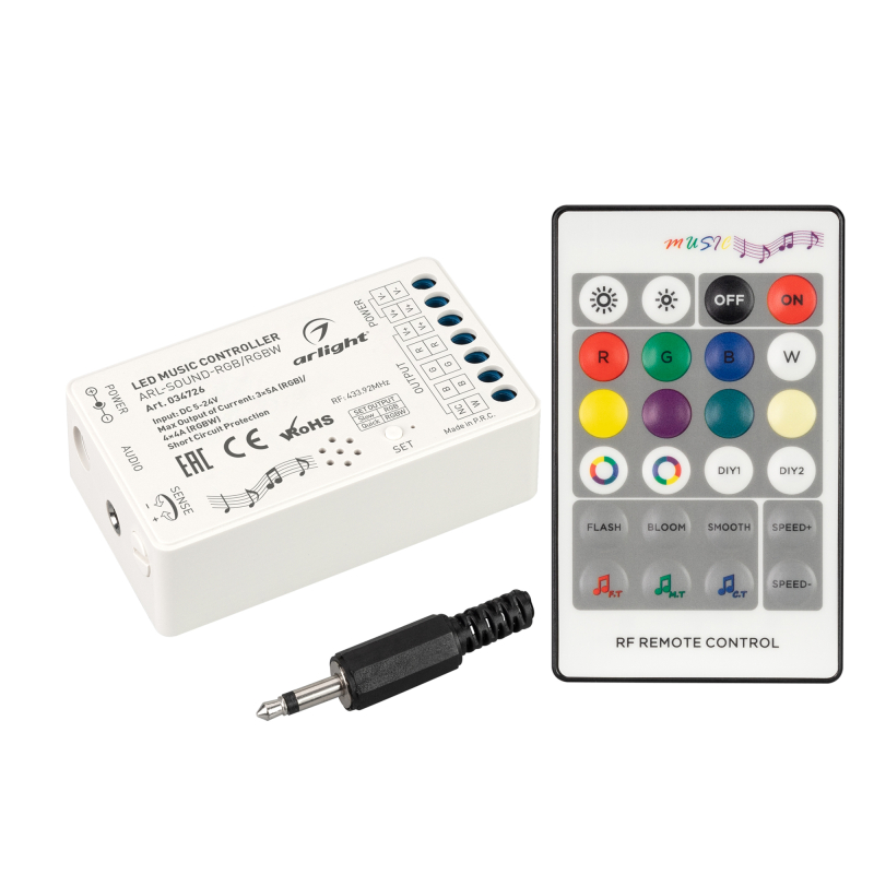 Аудиоконтроллер Arlight ARL-Sound-RGB/RGBW (12-24V, 4x4A, RF ПДУ 24кн) 034726 Аудиоконтроллер Arlight ARL-Sound-RGB/RGBW (12-24V, 4x4A, RF ПДУ 24кн) 034726