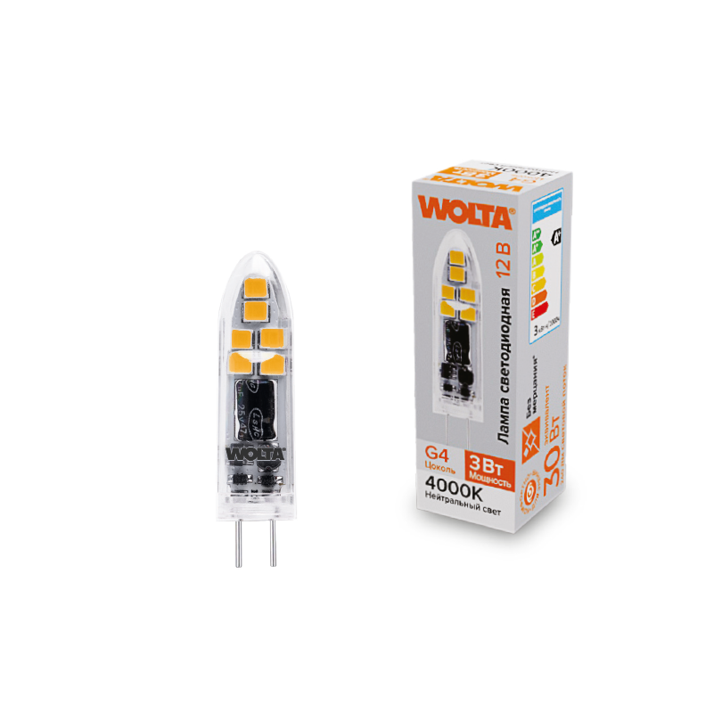 Светодиодная лампа WOLTA 3Вт 4000K G4 матовая WSTD-JC-12V3W4KG4-P