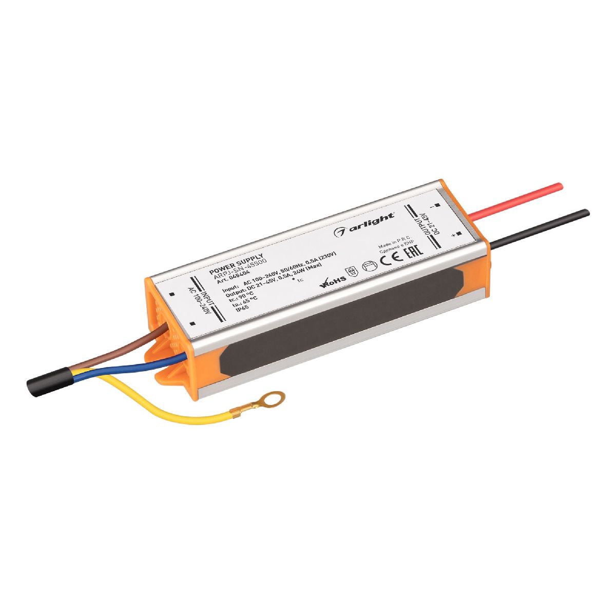 Блок питания Arlight ARPJ-SN-45500 (24W, 21-45V, 500mA, IP65) 045404 Блок питания Arlight ARPJ-SN-45500 (24W, 21-45V, 500mA, IP65) 045404