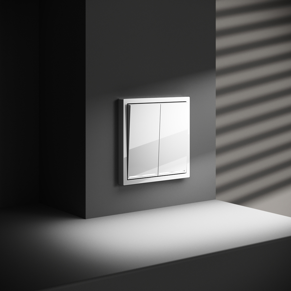 Выключатель двухклавишный с подсветкой Voltum S70 VLS020201 (белый глянцевый)