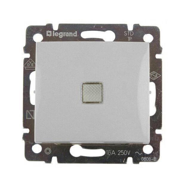 Переключатель одноклавишный на 2 направления Legrand Valena 16A 250V с подсветкой алюминий 770203