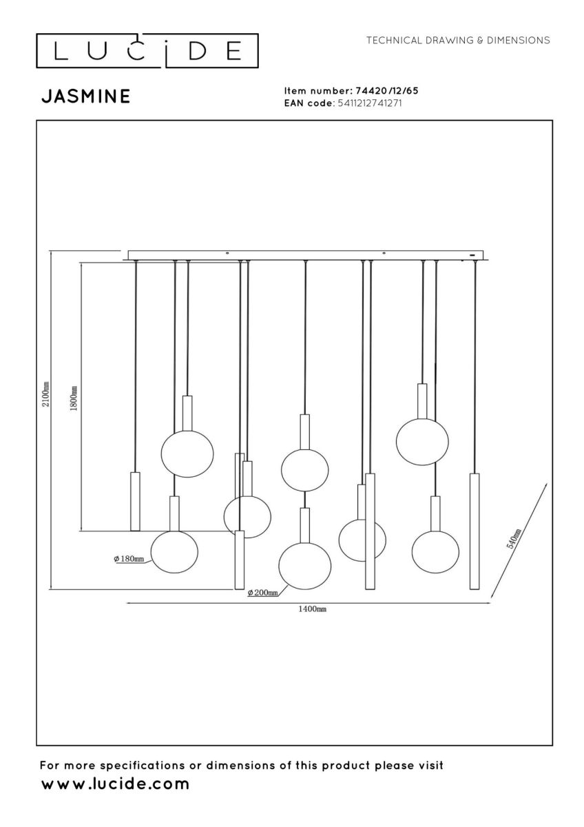 Каскадная люстра Lucide Jasmine 74420/12/65