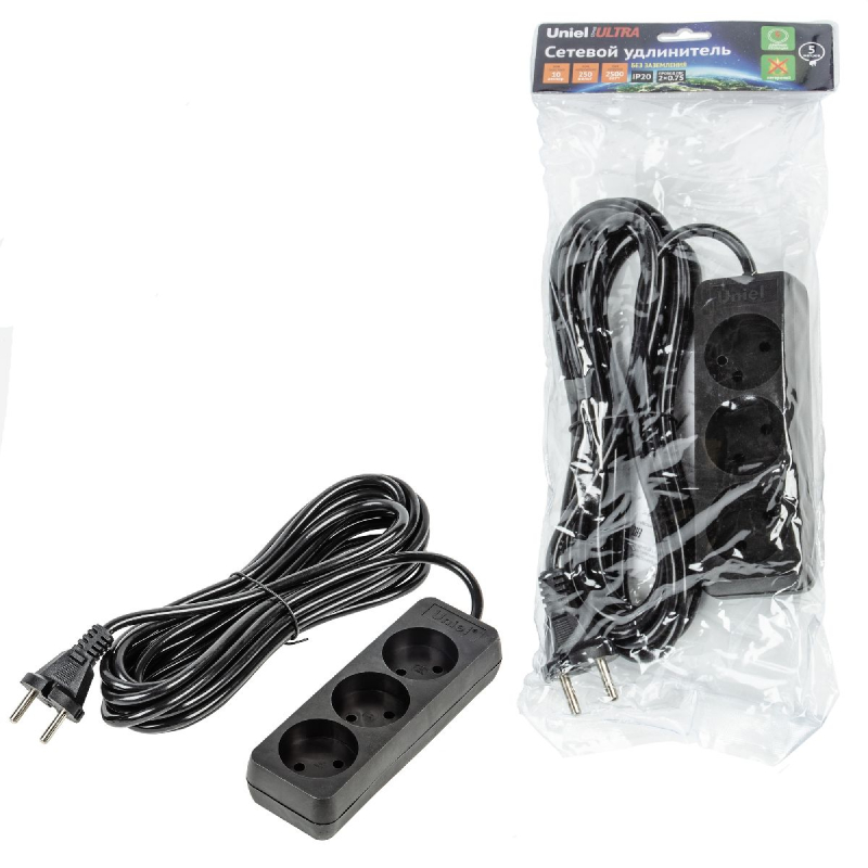 Удлинитель бытовой Uniel Ultra S-CU3-5 BLACK UL-00009985