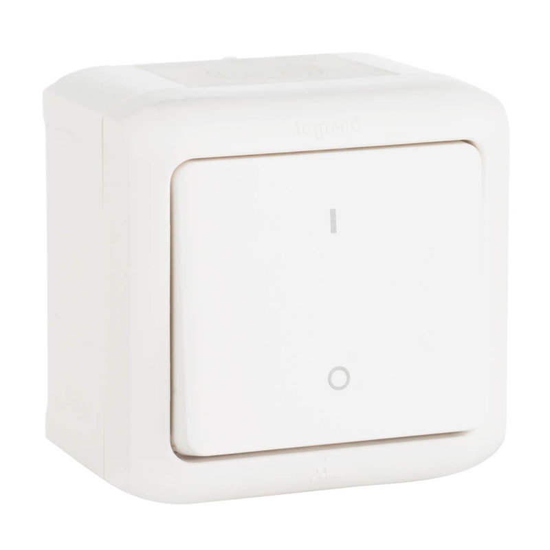 Выключатель одноклавишный двухполюсный Legrand Quteo 10A 250V IP44 белый 782309