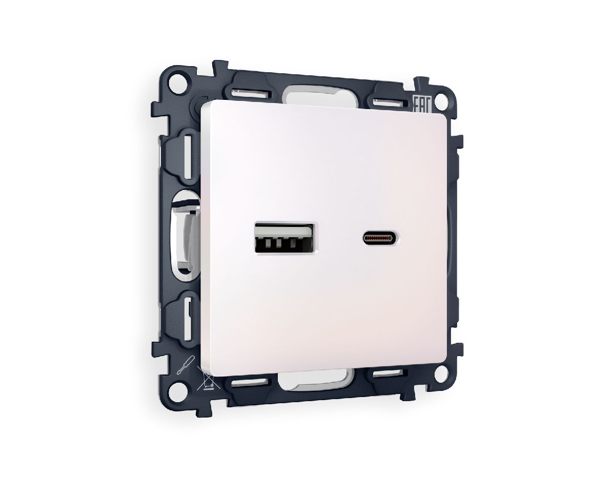 Комплект механизма розетки 2USB A+C 20W (быстрая зарядка) Ambrella Volt Alfa MA211010