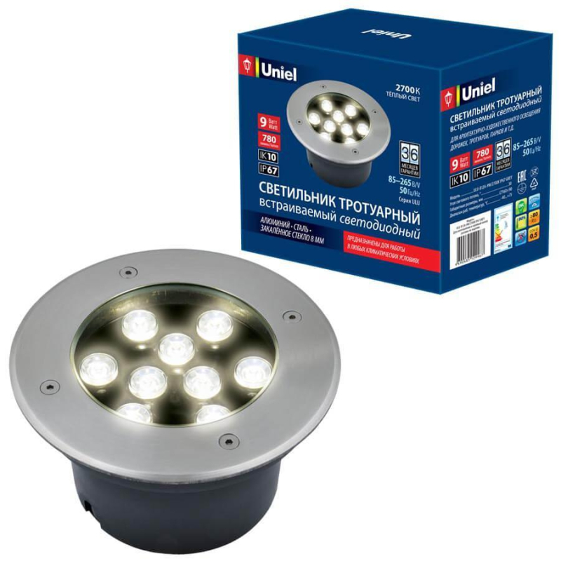 Ландшафтный светодиодный светильник (UL-00006826) Uniel ULU-B12A-9W/2700K IP67 Grey Ландшафтный светодиодный светильник (UL-00006826) Uniel ULU-B12A-9W/2700K IP67 Grey