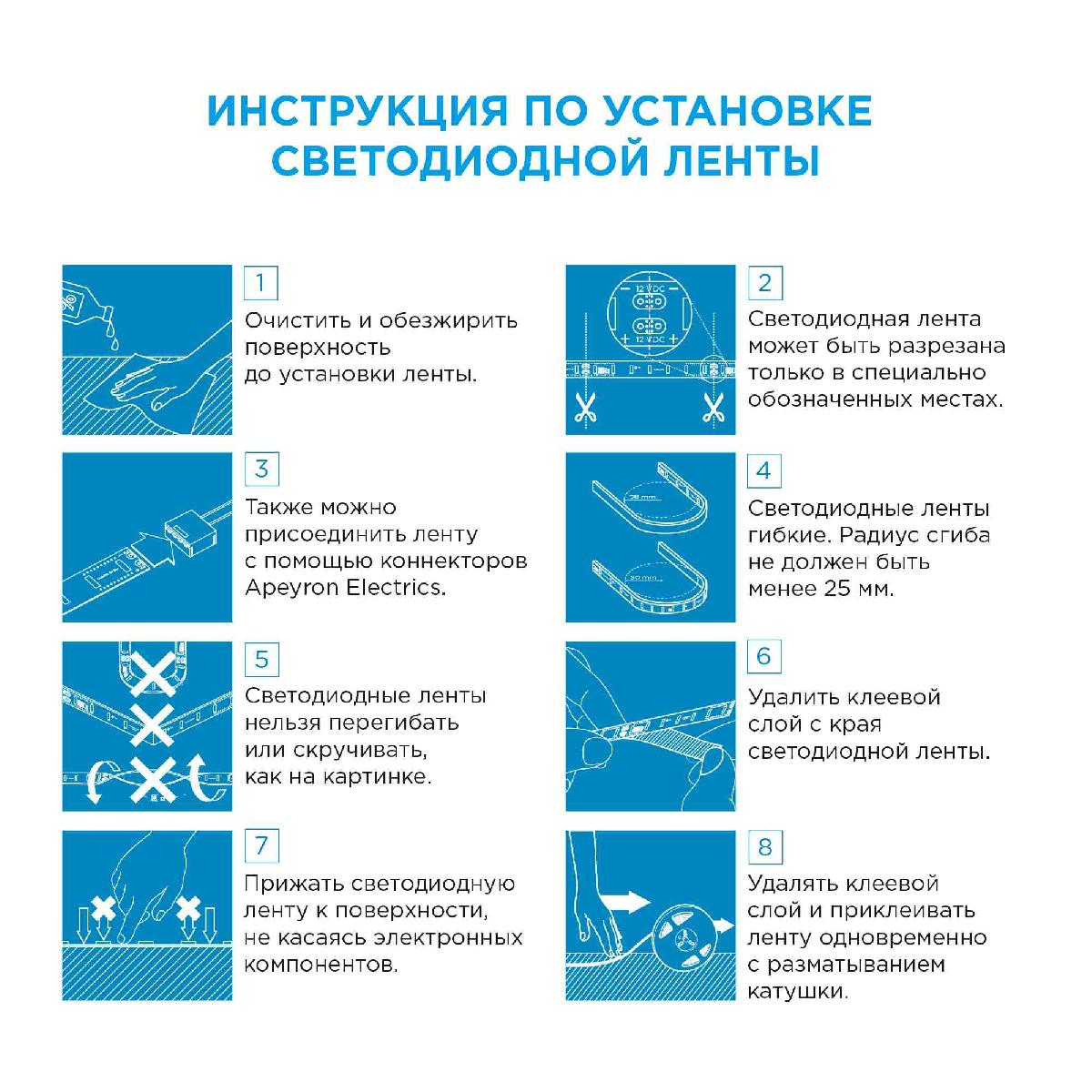 Светодиодная лента Apeyron 24В ПРО 14,4Вт/м smd5050 60д/м IP20 1100Лм/м 5м 3000К 00-308