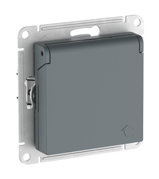 Розетка с заземл. со шторк. с крышкой, 16А,IP20,мех., быстрозажим. клем. Systeme Electric AtlasDesign Грифель ATN000746S