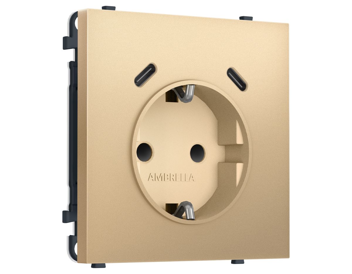 Комплект механизма электрической розетки SIGMA Золото Мягкое касание 2USB С+C 20W Ambrella Volt MS890510 (SP8905, PR165)