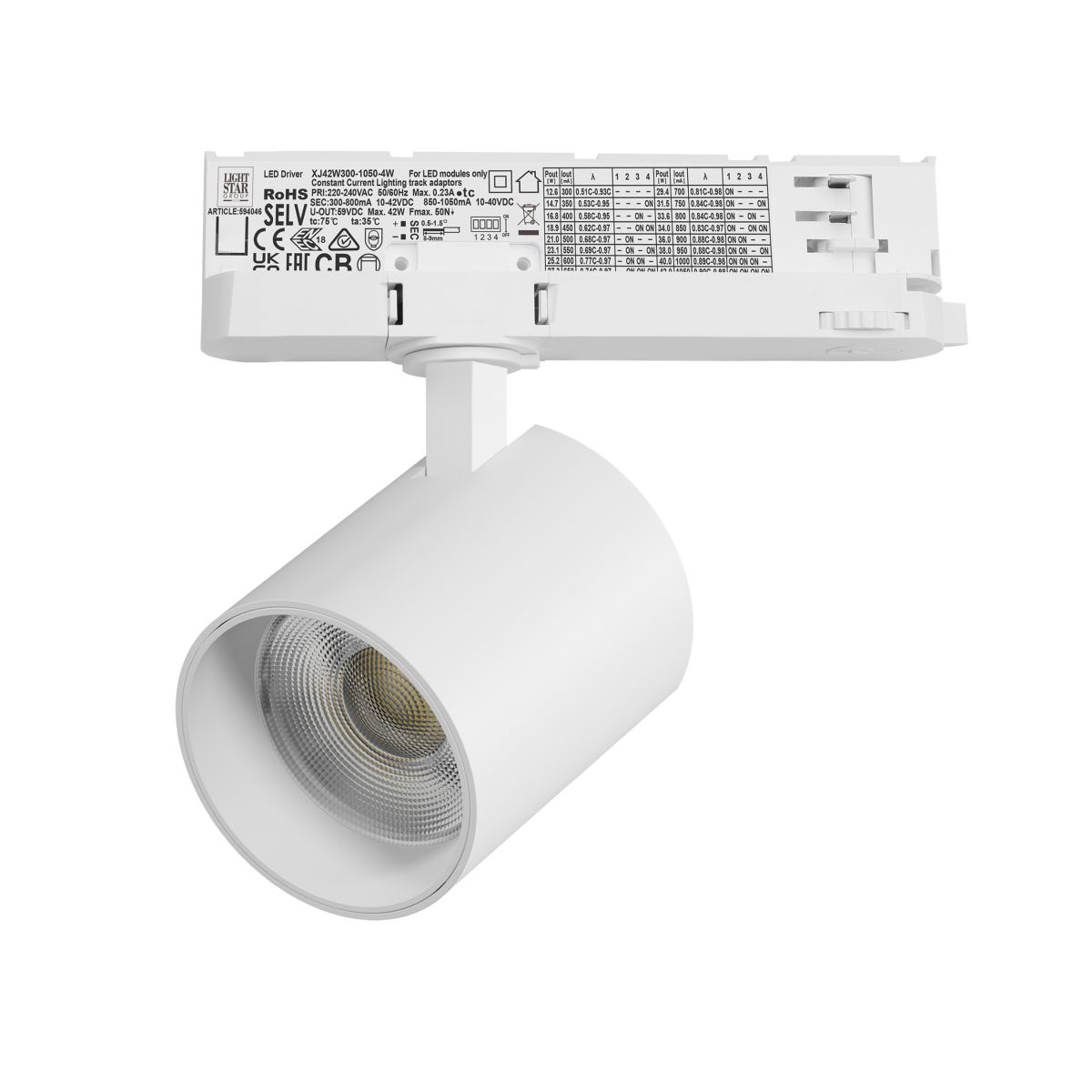 Трековый трехфазный светильник Quattro LED с адаптером Lightstar Alta Base A5436QT (215436 + 594046)