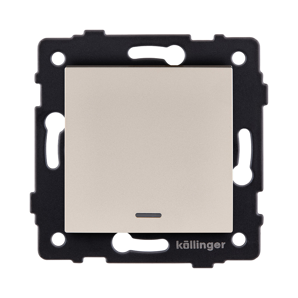 Выключатель кнопочный 1-клавишный 10А/250В с LED подсветкой, золотой Kollinger REA-S-013GD для Aspekt, Eleganz, Reflex