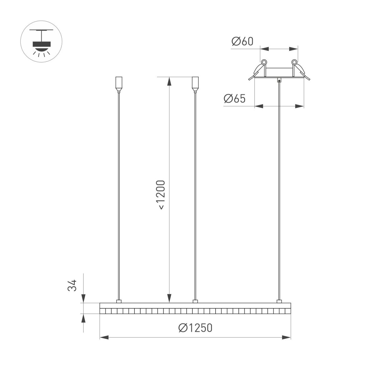 Подвесная люстра Arlight SP-DIAMOND-R1250-80W Day4000 (BK, 45 deg, 230V, TRIAC) 054493