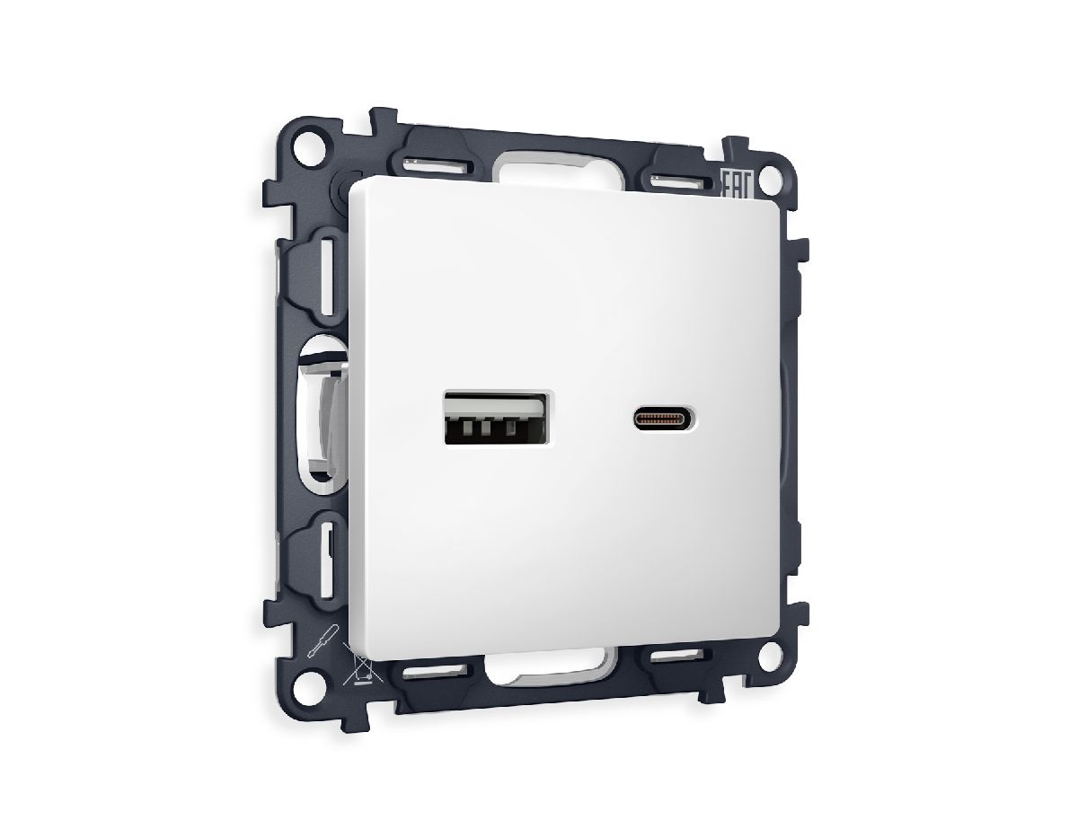 Комплект механизма розетки 2USB A+C 20W (быстрая зарядка) Ambrella Volt Alfa MA131010