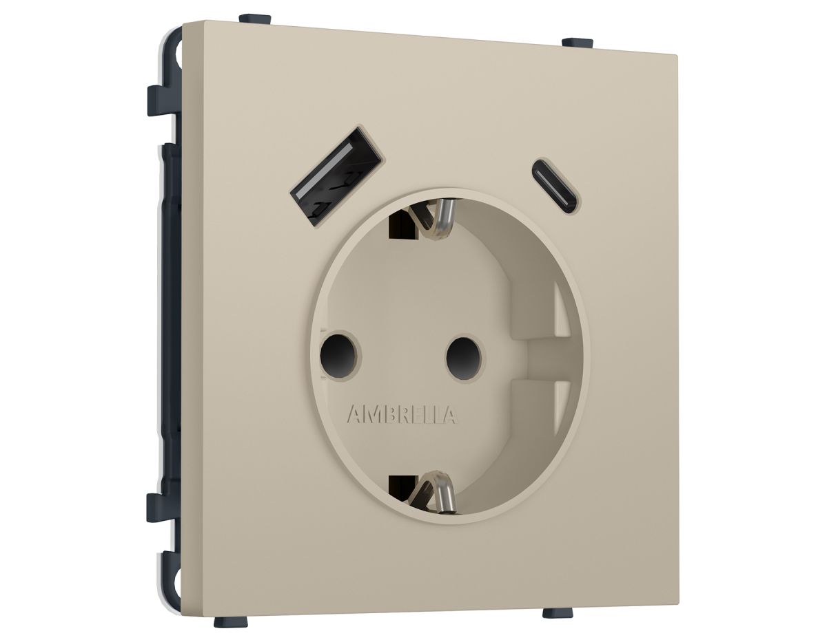 Комплект механизма электрической розетки SIGMA Кашемир 2USB A+C 20W Ambrella Volt MS350010 (SP3500, PR160)