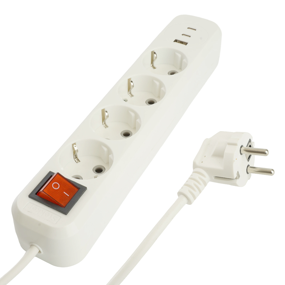 Удлинитель 4-местный с/з с выключателем Stekker Home HM071-41-05 50141