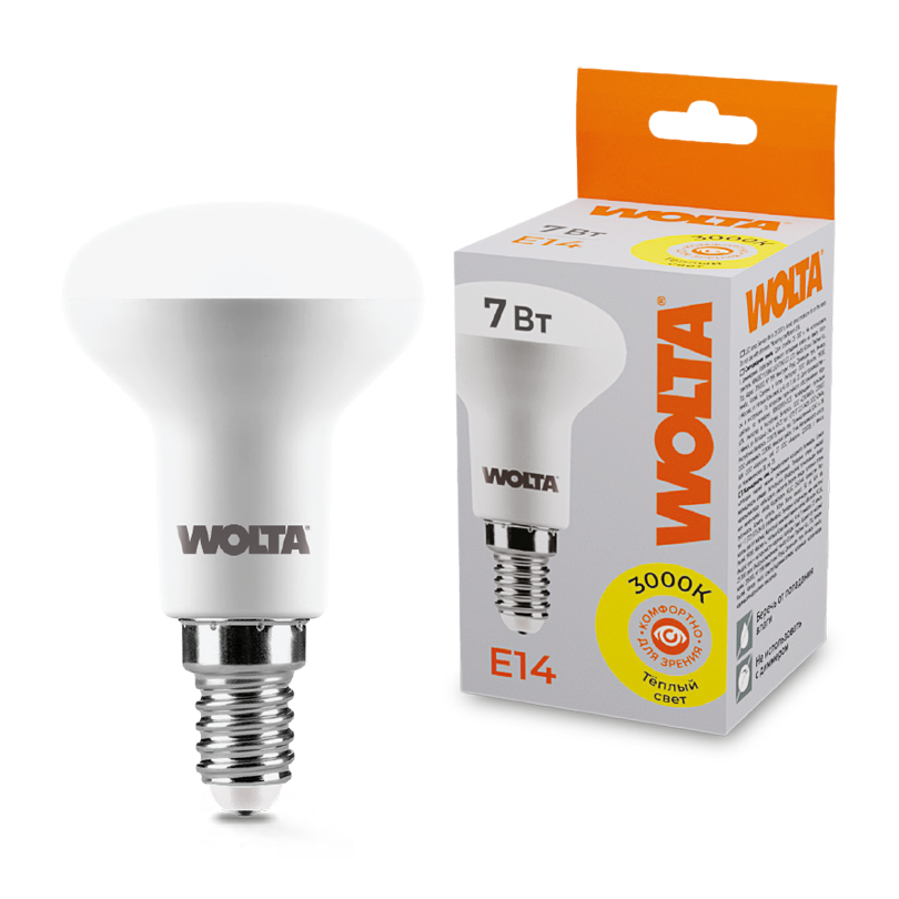 Светодиодная лампа WOLTA 7Вт 3000K E14 грибок матовый 25Y50R7E14