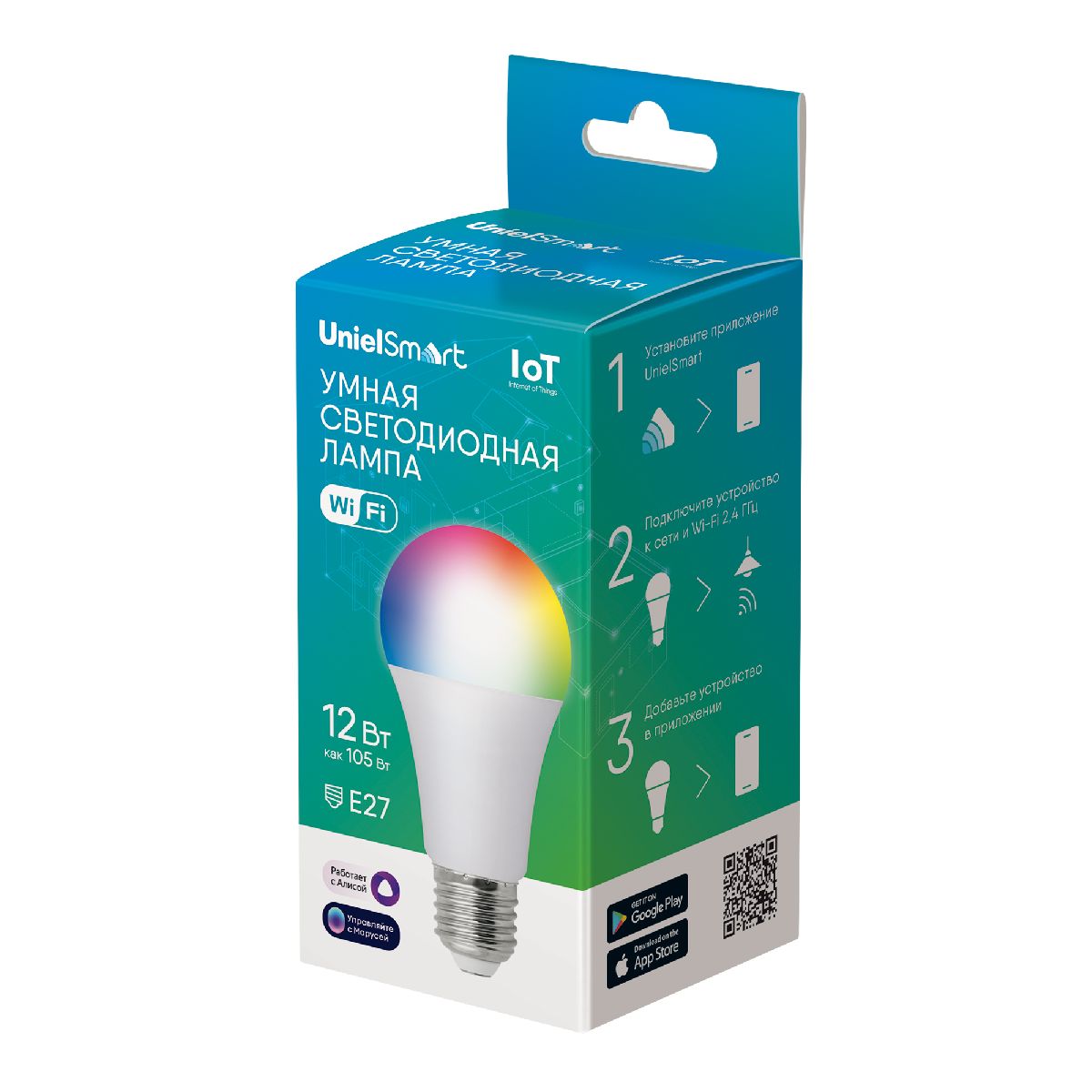 Лампа светодиодная умная Uniel LED-A60-12W/RGBW/E27/230V/WF/FR PLS80WH UL-00011654 Лампа светодиодная умная Uniel LED-A60-12W/RGBW/E27/230V/WF/FR PLS80WH UL-00011654