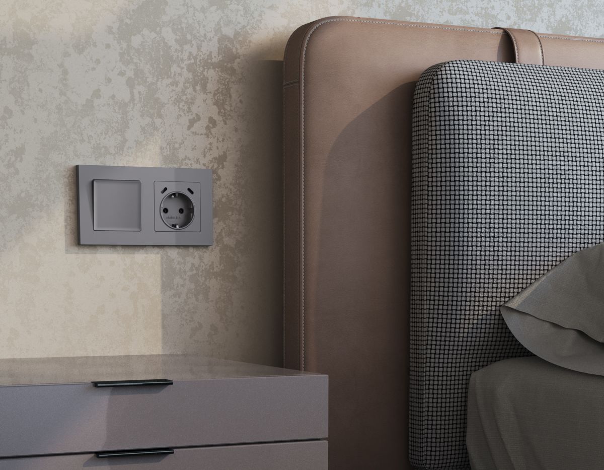 Лицевая панель Alfa (Сталь матовый) для электрической розетки с/з со шторками 2USB C+C Quant Ambrella Volt AP5105