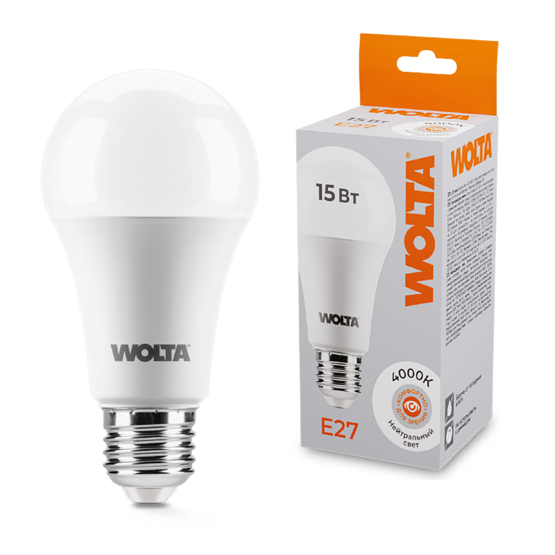 Светодиодная лампа WOLTA 15Вт 4000К E27 груша матовая 25S60BL15E27 Светодиодная лампа WOLTA 15Вт 4000К E27 груша матовая 25S60BL15E27