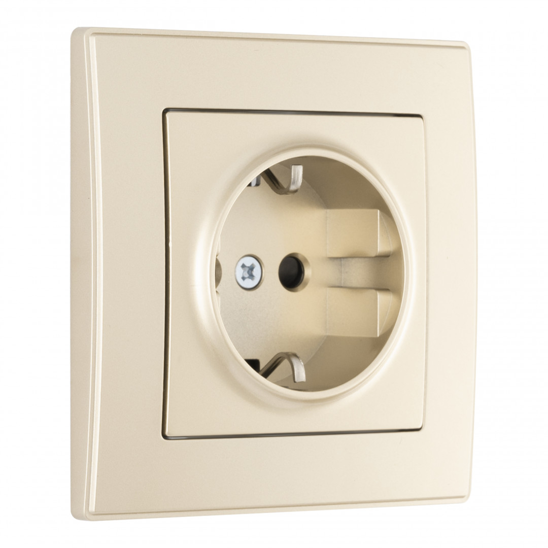 Комплект розетки с/з и шторками и рамкой Arte Milano SET06-1-40-1 shampan