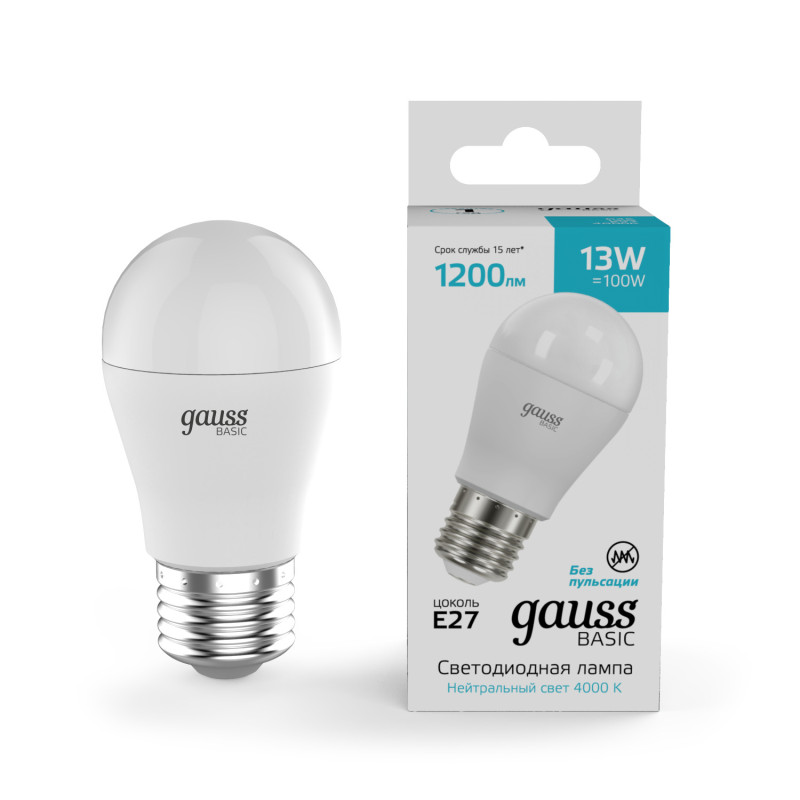 Лампа светодиодная Gauss Basic E27 13W 4000K 10502232 Лампа светодиодная Gauss Basic E27 13W 4000K 10502232