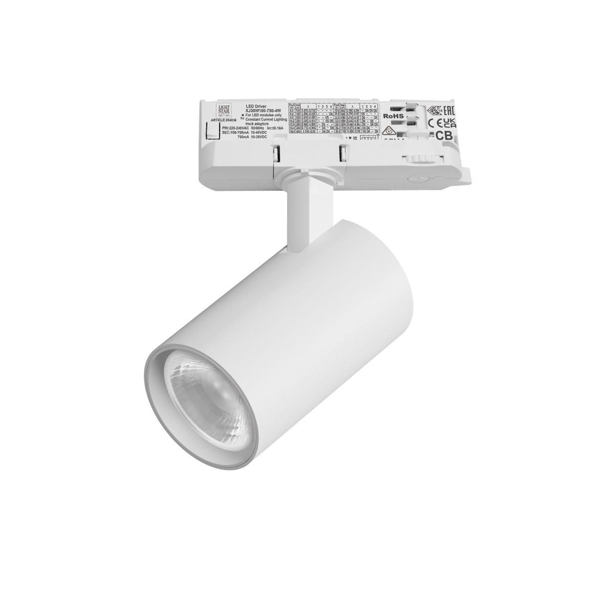 Трековый трехфазный светильник Quattro LED 36G с адаптером Lightstar Alta Base A5136QT36G (215136 + 594036 + 215103)
