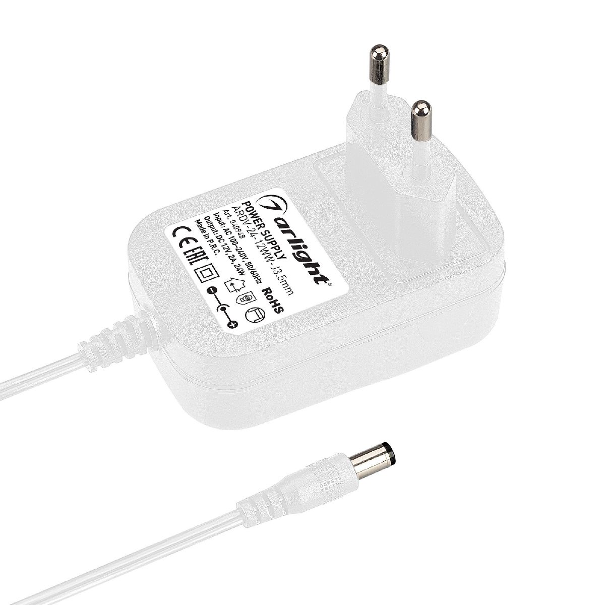 Блок питания Arlight ARDV-24-12WW-J3.5mm (12V, 2A, 24W) 040948 Блок питания Arlight ARDV-24-12WW-J3.5mm (12V, 2A, 24W) 040948