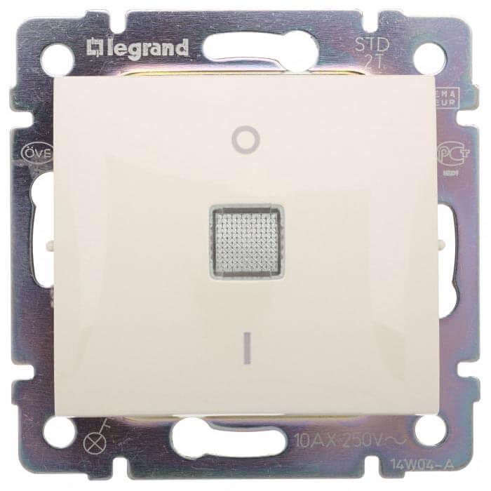 Переключатель одноклавишный двухполюсный Legrand Valena 10A 250V с подсветкой слоновая кость 774349