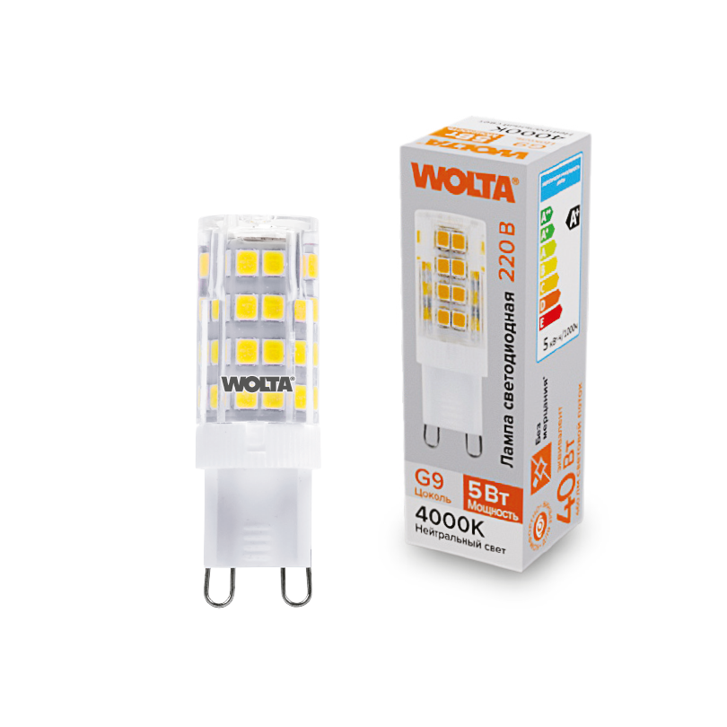 Светодиодная лампа WOLTA 5Вт 4000K G9 кукуруза матовая WSTD-JCD-5W4KG9-C