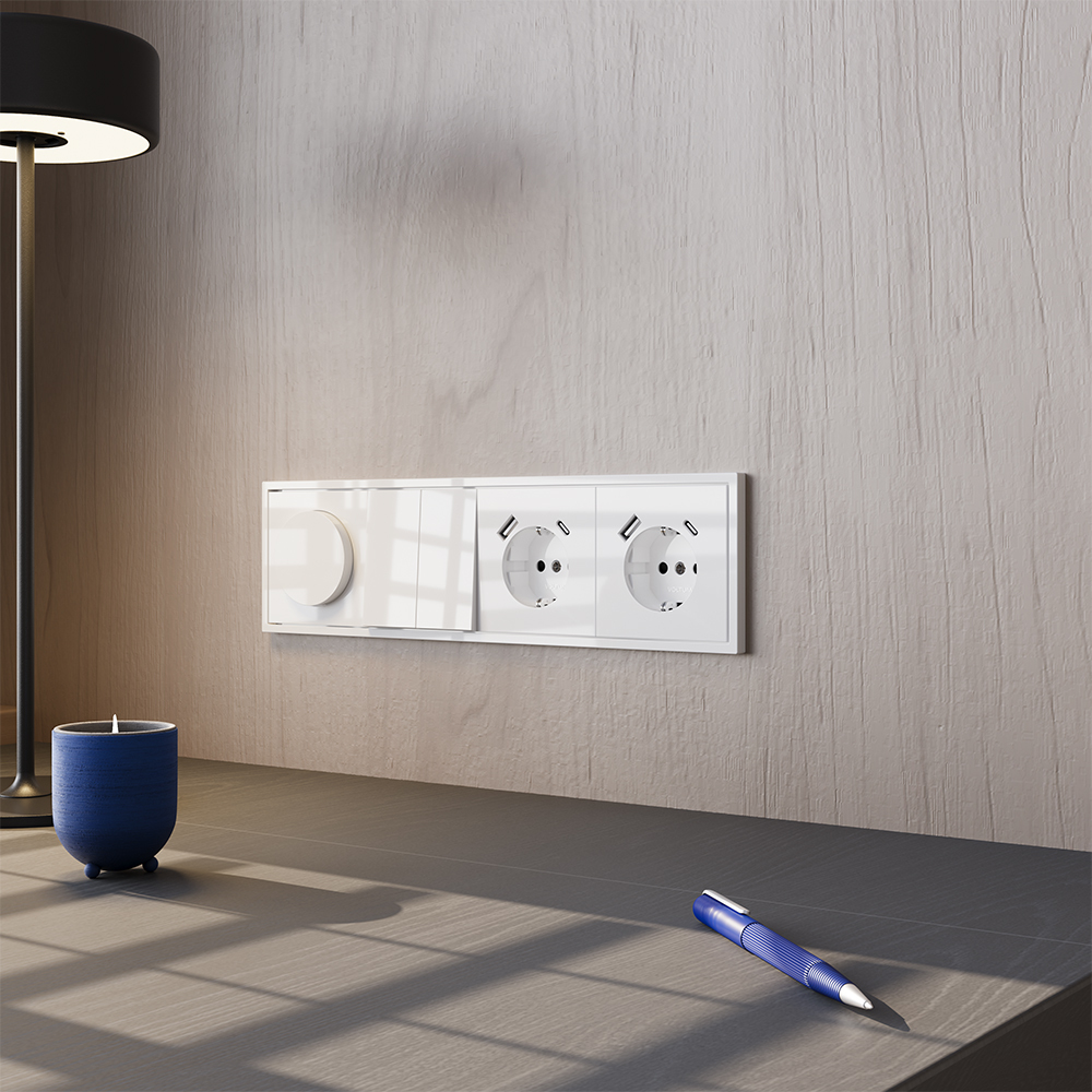 Выключатель двухклавишный Voltum S70 VLS020101 (белый глянцевый)