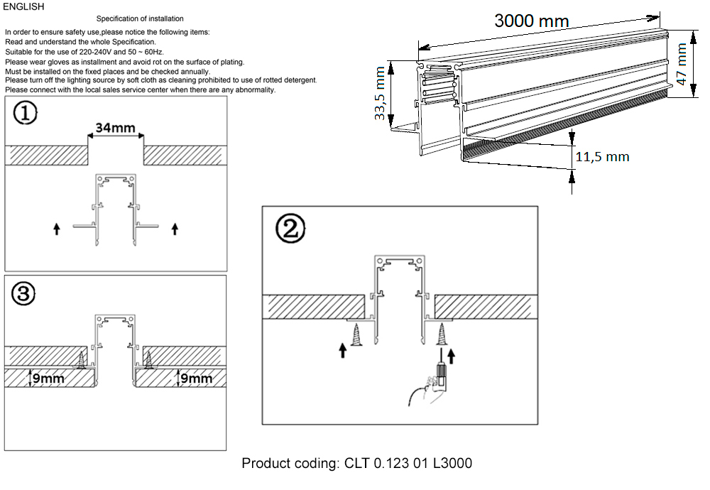 Шинопровод магнитный встраиваемый Crystal  Lux CLT 0.123 01 L3000 WH